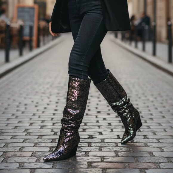 Brand: Marc Fisher Shoes - Marc Fisher LTD Women's Kailee Mid-Calf Pewter Silver Boot Size 7M